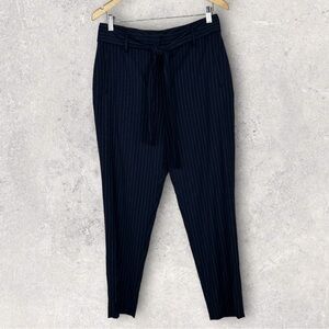 NEW Nordstrom Halogen Brooklyn Pinstripe High Waist Paperbag Pants‎ Size 10 Blue